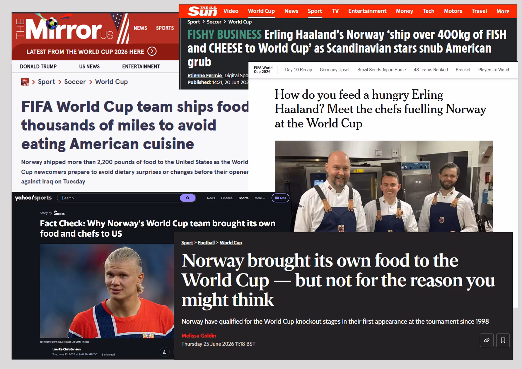 The seafood that the Norwegian national football team has brought with them to the US this summer has gained media interest, here's some of the headlines from The Mirror US, The Sun US, The New York Times, Yahoo Sports, The Independent.