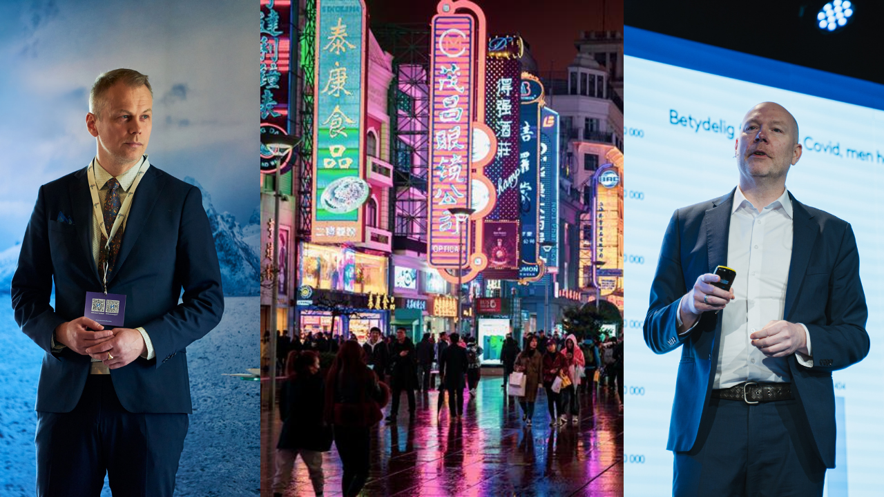 China report header image with Lars Moksness, Sigmund Bjørgo, and city street in China.