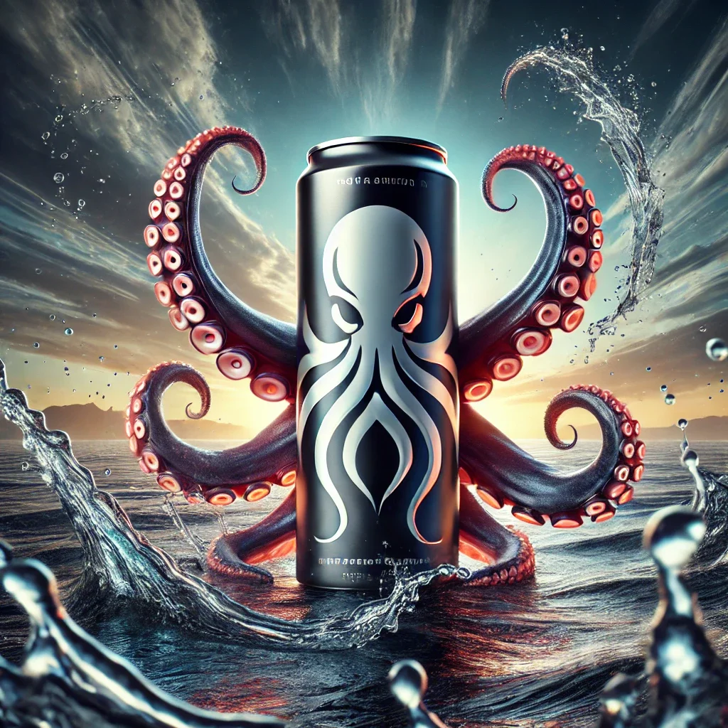 fake ad of energy drink that looks like an octopus.