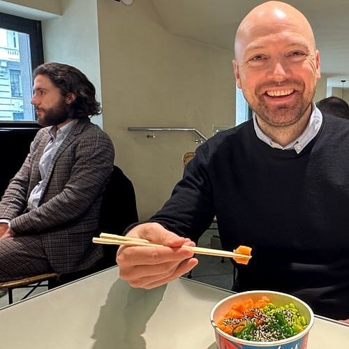 Tom-Jørgen Gangsø eating poke with salmon.