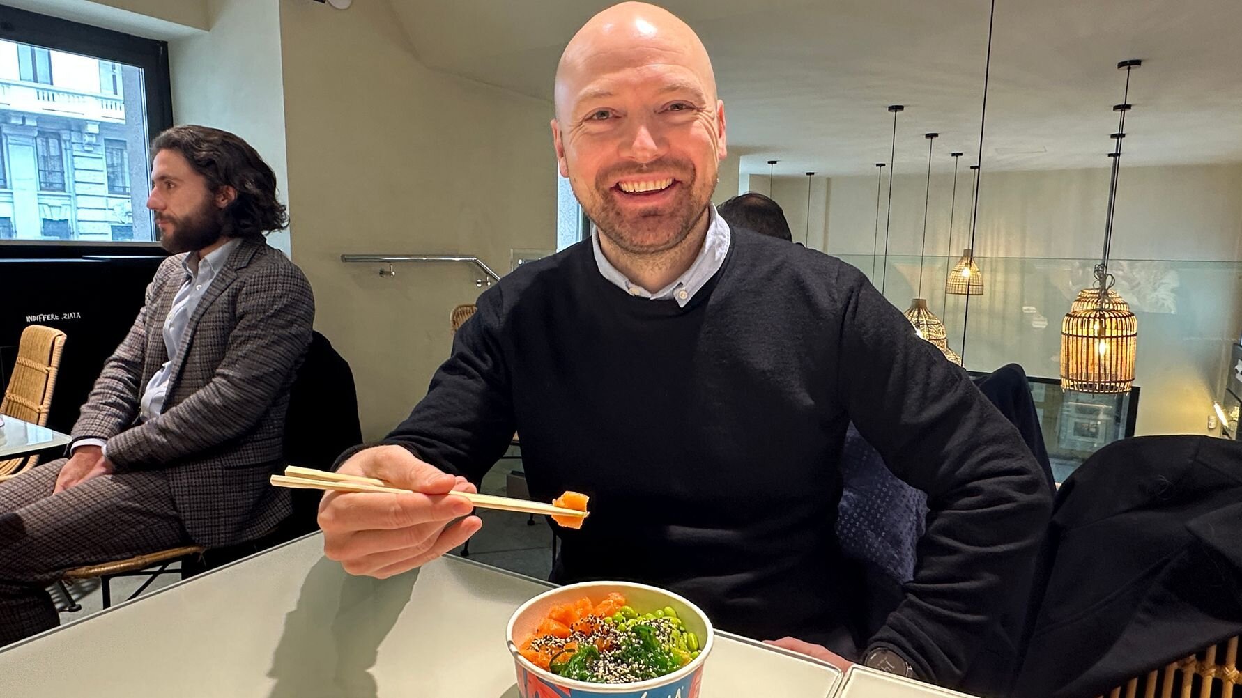 Tom-Jørgen Gangsø eating poke with salmon.
